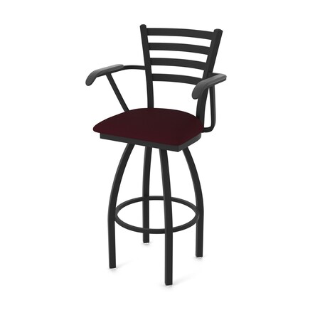 Holland Bar Stool Co Jackie with Arms 25 in. Swivel Counter Stool with Black Wrinkle Finish and Canter Bordeaux Seat 415